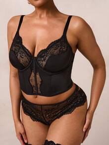SHEIN BAE Comfortable, Casual, French-Style Camisole Tank Top For Plus Size, Wireless Bra Women Plus Clothing Corset Women Underwear - Black - View 8