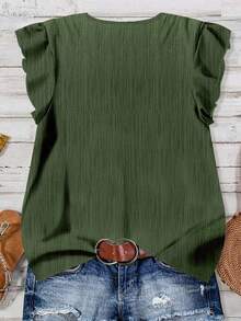 EMERY ROSE 女士V领休闲衬衫，适合夏季穿着 - 綠色 - 查看 2