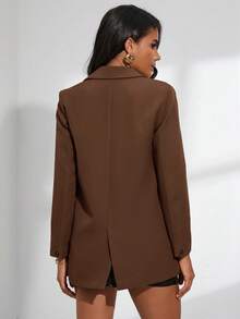 Aveloria Modichic Classic Double Breasted Lapel Neck Blazer - Coffee Brown - View 2
