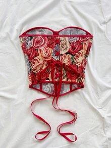 Soleia 女士时尚法式印花系带抹胸上衣 - 彩色 - 查看 2