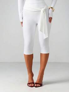 MISSGUIDED High Waist Capri Pants With Tie Belt Detail Cropped Trousers For Summer Casual Wear - White - View 1