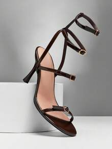 SHUZIA 女士优雅双踝带细高跟凉鞋 - 巧克力棕 - 查看 6