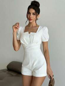 Firerie 女士优雅时尚通勤正式婚礼派对音乐节日常不对称高腰A字白色连体裤职业女装 - 白色 - 查看 6