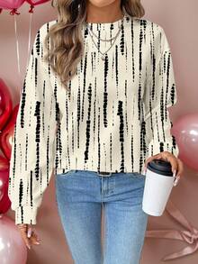 SHEIN LUNE Lässiges, minimalistisches, retro-elegantes Damen Sweatshirt mit gestreiftem Kontrastdruck und rundem Ausschnitt in weiter Passform, geeignet für Ausflüge, Straßenmode, Flughafen, Hochzeiten, Partys, Geburtstage, Karneval, Musikfestivals, Chic - Verschiedenfarbig - Übersicht 6