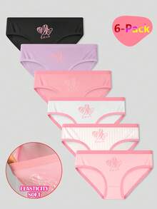 Valentine's Day Girl's 6pcs Cotton Cute Bow Print Panties Set - Multicolor - View 1