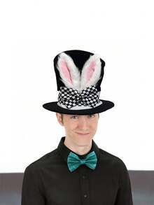 1pc Easter Day White Rabbit Top Hat Alice Wonderland Cosplay Bunny Bowler Men Women March Hare Costume Accessory Topper With Ears - Black - View 3