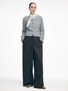 Mnmlis Giày Mary Jane bằng len đơn giản, thời trang, gót thấp, mũi nhọn, kiểu Pháp, dành cho nữ. - Xám nâu - Xem 7