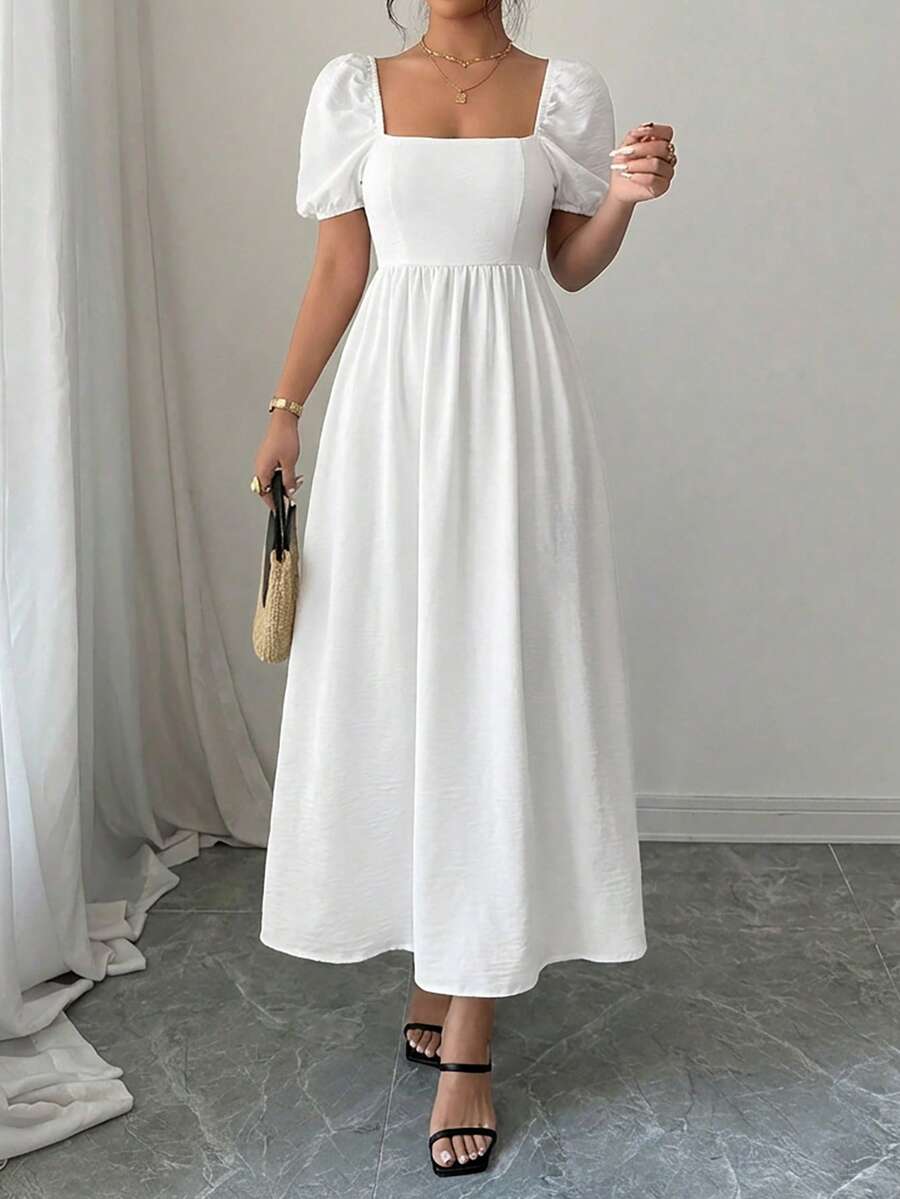 EURMUSE Vestido largo de verano blanco con mangas abullonadas para mujer - Blanco - Ver 1