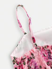 SHEIN Tween Girl Ditsy Floral Sleeveless Mid-Length Dress, Pastel Pink - Pink - View 4