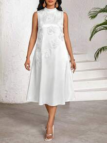 SHEIN Lady Women's Elegant Floral Decor Midi Dress, Suitable For Vacation,Summer Dresses For Women - White - View 3