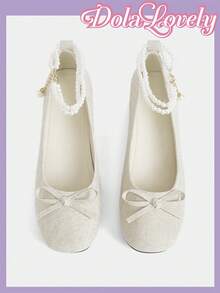 Dola Lovely Damskor Aprikos Fin Glitter Rund Huvud Innerhöjd Ökning Mary Jane Singelskor Pärla Lolita Style Wear - Aprikos - Visa 5