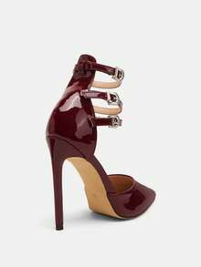 Glitzique Sepatu Hak Tinggi Wanita dengan Kancing dan Bahan Cermin, Model Baru 2026, Warna Merah Anggur, Elegan, Sepatu Pesta Musim Semi dan Musim Panas - Burgundy - View 6
