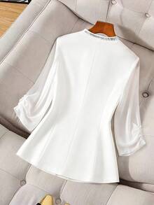 Franclia 女士优雅简约雪纺拼接收腰轻薄外套 - 白色 - 查看 2