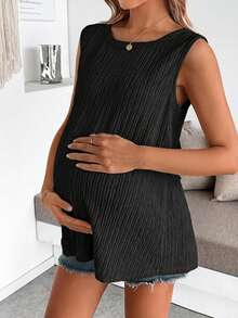 SHEIN Áo hai dây hở lưng màu trơn, kiểu dáng thường ngày, có nơ trang trí, dành cho bà bầu, thích hợp cho mùa hè. - màu đen - Xem 4