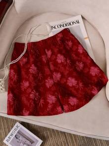GlowEve CURVE Plus Size Fashionable Jacquard Versatile Shorts - Burgundy - View 2