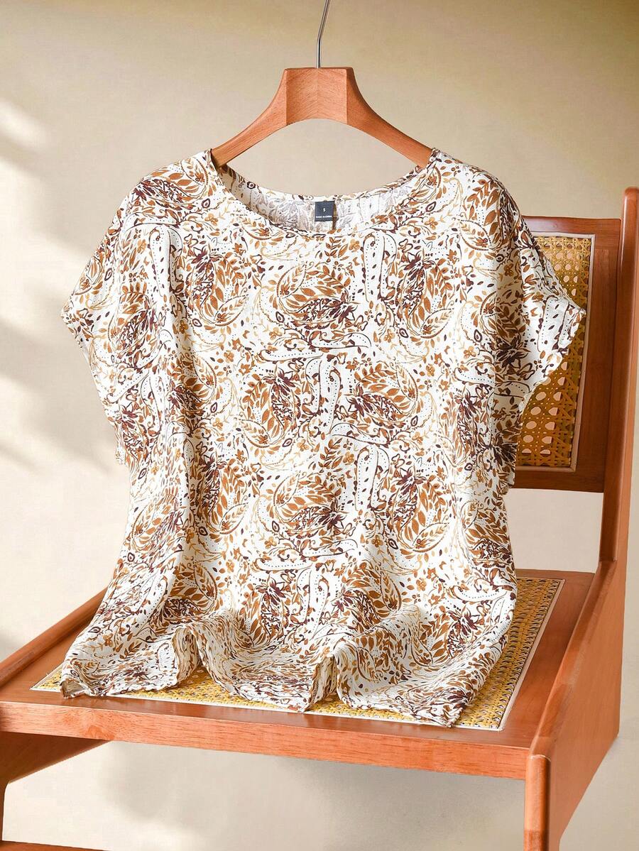 Rusticease Blusa casual de cuello redondo simple para mujer, adecuada para el verano - Multicolor - Ver 1