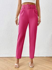 Aveloria Modichic Women's Casual Pocketed Solid Belted Tapered Pants - Hot Pink - View 6