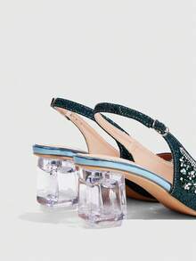 CUCCOO TILAWA Women's Crystal Heel Glass Rhinestone Decor Pointed Toe High Heel Pumps, Suitable For Outings, Banquets, Parties And Other Events Valentine's Day - Green - View 10