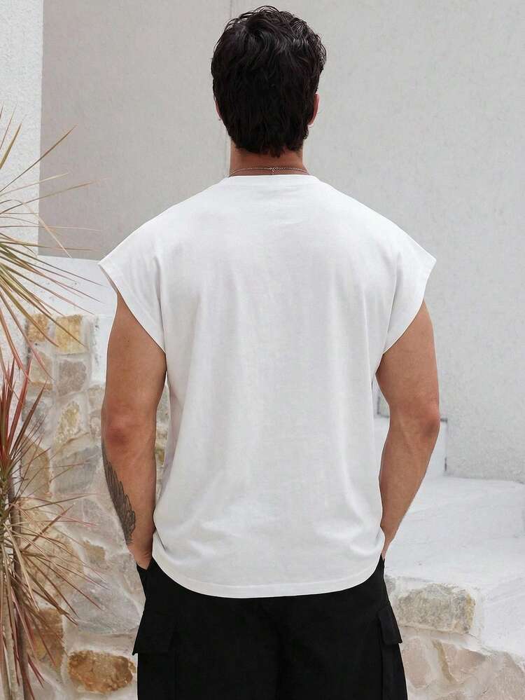 Men's Short Letter Print Round Neck Street Style T-Shirt, Summer