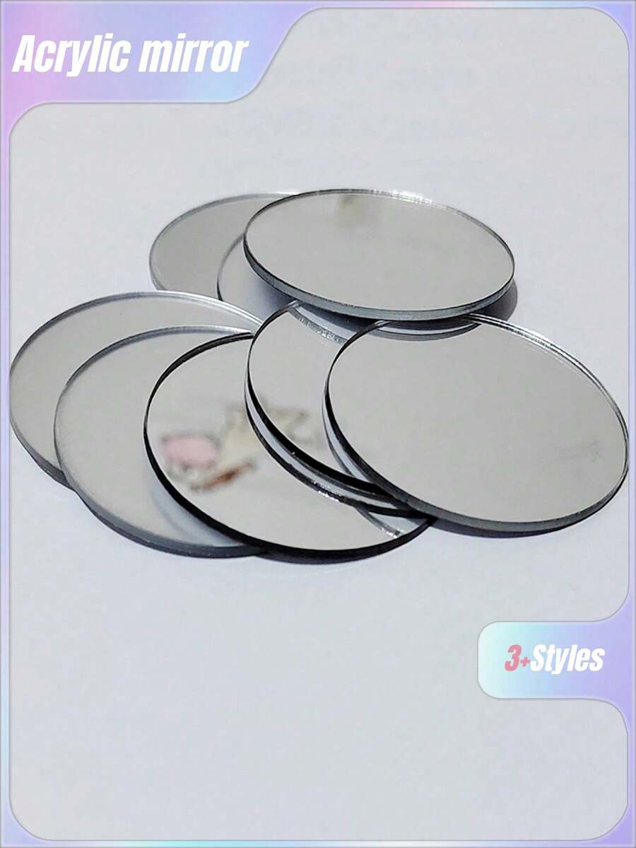 10pcs/Pack Thickness 2mm, Diameter 5cm, 8cm, 12cm, Silver Colored Acrylic Mirror Wall Stickers, Round Shape, Diy Home Decoration, Makeup Mirror Valentine DAY, Valentines Wedding, Birthday Back To School Room Decor School Supplies - Silver - View 1