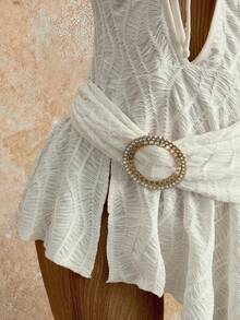 Mistrie Women's Sexy Backless V-Neck Lace-Up Halter Mini Dress With Asymmetric Hem, Suitable For Vacation, Date, Party, Music Festival - Apricot - View 3