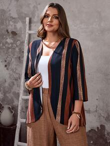 EMERY ROSE 大码女士休闲印花开襟外套，适合夏季/度假，波西米亚风夏季嘉年华服装，沙滩度假外出上衣 - 彩色 - 查看 3