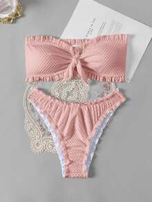 Swim Basics Women's Solid Color Simple Daily Swimwear Set - Pink - View 1