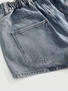 ROMWE Fairycore 大码可爱假日花卉刺绣休闲紧身牛仔超短裤 - 淺藍色 - 查看 4