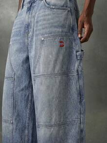 NEON BLANC 伐木工斜插口袋休闲百搭牛仔裤 - 藍色 - 查看 6