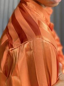 Ngobest Haus Ngobest Haus 男士条纹印花纽扣前休闲长袖衬衫，秋季 - 橘色 - 查看 4