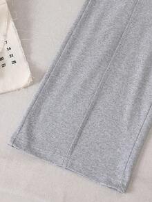 Autumn Back-To-School Girls' Wide Leg Pants,Spring/Summer Horse Print Light Linen Gray 3D Pleated Design,V-Shape Elastic Waist Soft Casual Trousers - Grey - View 4