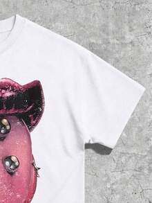 ROMWE MEN Street Life Men's Gothic Hell Eye Print Short Sleeve T-Shirt, Summer - White - View 5