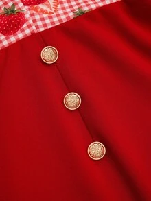 Sweetra Red V-Neck Tie-Up Fitted Watermelon Print 2 Pieces Set - Red - View 7