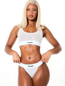 SUMWON WOMEN Mesh Scoop Neck Bra And Thong Lingerie Set With Semi Sheer Fabric Detail For Intimate Occasions - White - View 6