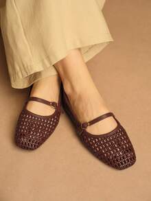 女士新款时尚法式软底芭蕾平底鞋，蝴蝶结装饰绒面革方头乐福鞋 - 棕色 - 查看 6