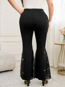 SHEIN Clasi Quần ống loe phối ren tương phản, cạp chun dành cho nữ cỡ lớn - màu đen - Xem 2