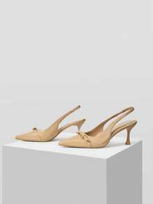 Mnmlis Sandalias de tacón alto elegantes y de moda con diseño de hebilla y punta puntiaguda sin respaldo para mujer - Caqui - Ver 6