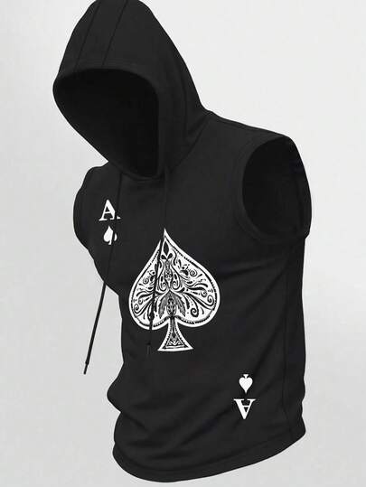 Manfinity Sport Corelite 男士扑克牌印花黑色连帽运动背心