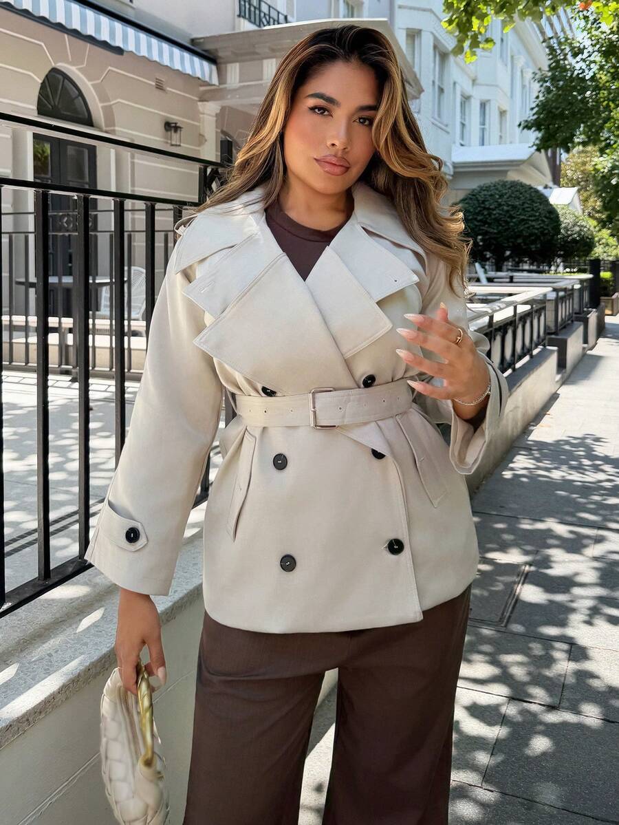 Maria Perezxox Women's Fashionable & Elegant Double-Breasted Belted Trench Coat French Style Clothes Women Trench Coat Trench Coat Women In Fall/Winter,Cozy Fall And Winter Clothes For Women - Grey - View 1