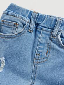 SHEIN Baby Boy Distressed Denim Jeans, Casual & Suitable For Autumn/Winter - Light Wash - View 4