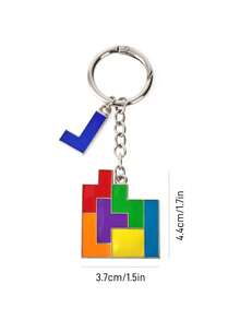 Tetris™ X SHEIN Fashionable Zinc Alloy Silver Candy Colored Keychain Game Bag Charms Pendants, Souvenirs, Collectibles, For Gifts, Wallets, School Bags, Backpacks,Car Accessories,Unisex For Men & Women - Multicolor - View 5
