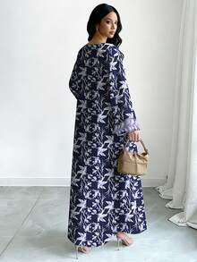 SHEIN Najma Đầm maxi dài tay cổ chữ V họa tiết hoa nhí màu tím, đầm dài hoa mùa xuân/hè dành cho nữ, phong cách Ả Rập thanh lịch. - Nhiều màu - Xem 3