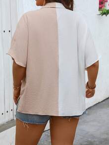 Nubod Mujeres de talla grande Colorido bloques tela de murciélago manga casual camisa suelta con cuello vuelto para el verano - Multicolor - Ver 2