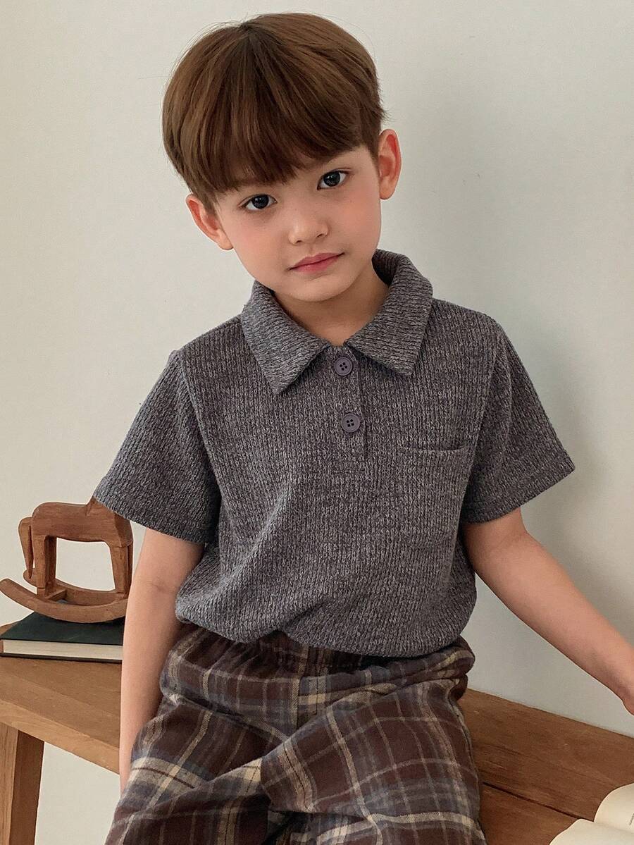 DAZY Young Boys Casual Short Sleeve Button-Up Polo Shirt - Grey - View 1