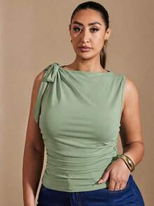 SHEIN BAE Áo tank top hai dây cỡ lớn, không tay, màu đen, thích hợp cho Ngày Valentine, mùa hè, sinh nhật, các sự kiện trang trọng, tiệc tùng. - Màu xanh Bạc hà - Xem 6