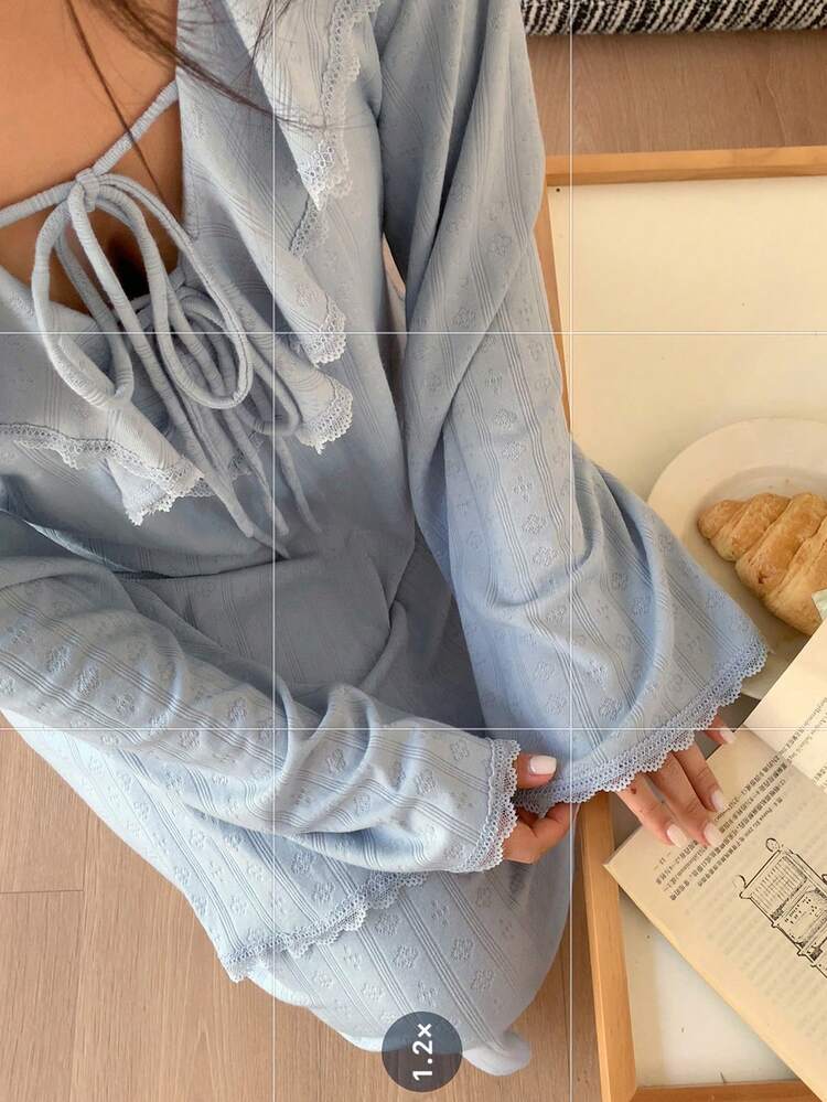 Dazy Plus Plus Size Women Comfortable Ruffle Tie Nightgown