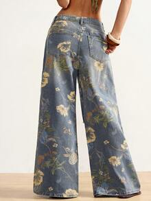 Bohemela Women's Vintage Distressed Print Loose Fit Jeans Women's Trousers Y2k Low Rise Jeans Summer Pants Printed Pants Distressed Jeans Summer Wide Leg Denim Painted Jeans Baggy Jeans With Designs Women Baggy Jean Patch Work Jeans Boho Chic Women's Clothing Women's Summer Outfits Bohemian Outfit For Women Women Vacation Outfit Sets Beach Outfit For Women Demin Outfit Women Fashion Women's Beach Outfits Yk2k Jeans - Multicolor - View 5