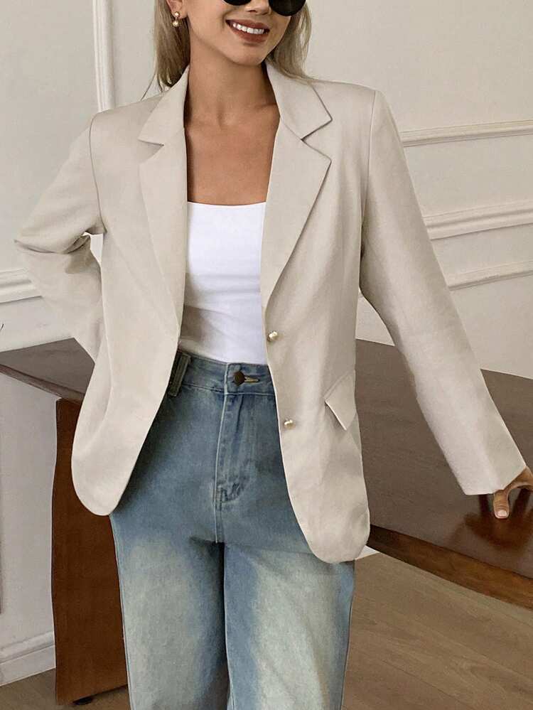 Women's Solid Color Loose Lapel Long Sleeve Elegant Formal Spring Autumn Jacket