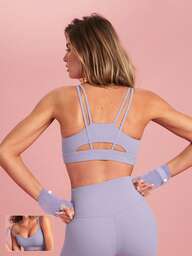 GLOWMODE Sujetador deportivo FeatherFit™ de doble tirante con forma de corazón en el cuello, de bajo impacto, para yoga y uso diario en otoño e invierno