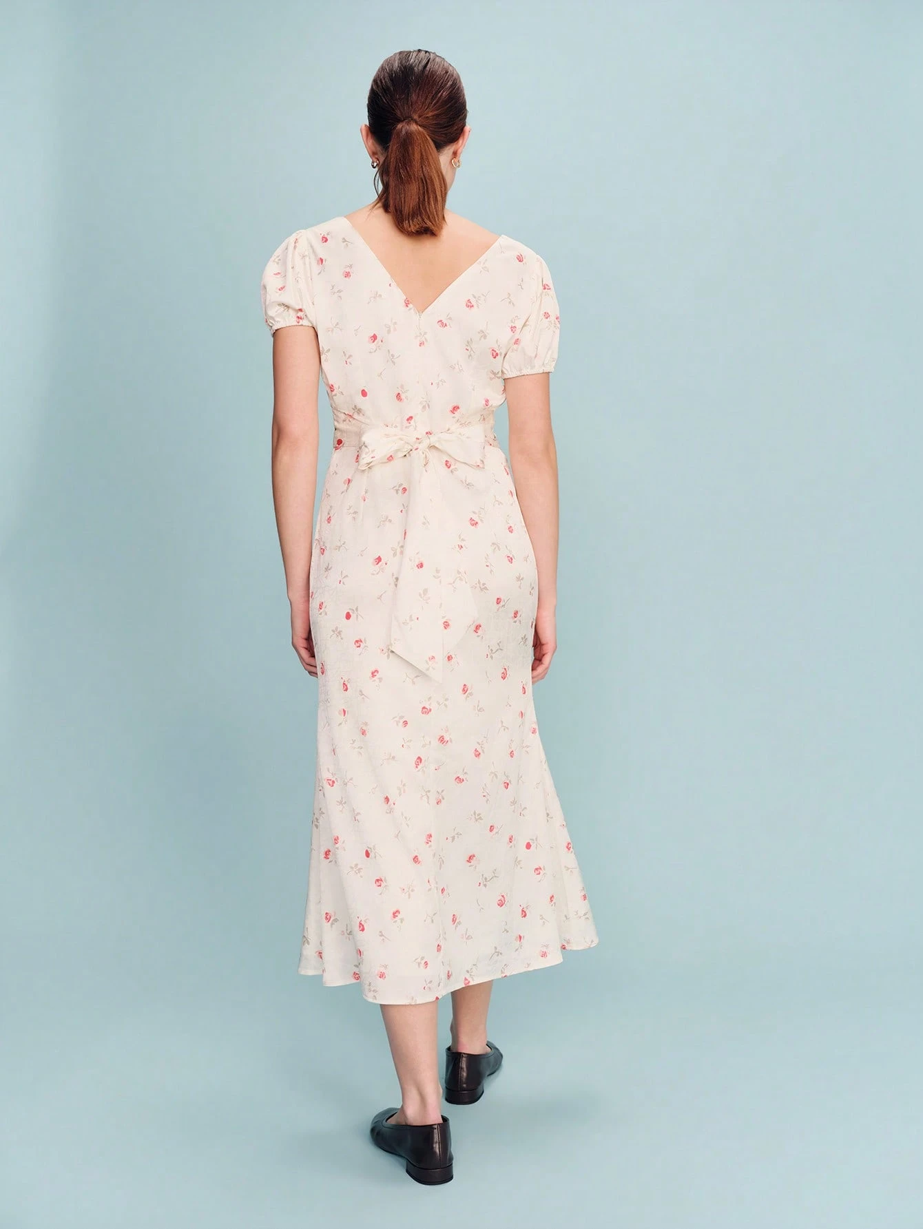 White Tie Waist Satin Woven Maxi Dress With Mini Rose Print And Puff Sleeve Vintage Dress Spring Summer Vacation French Style Parisian Style